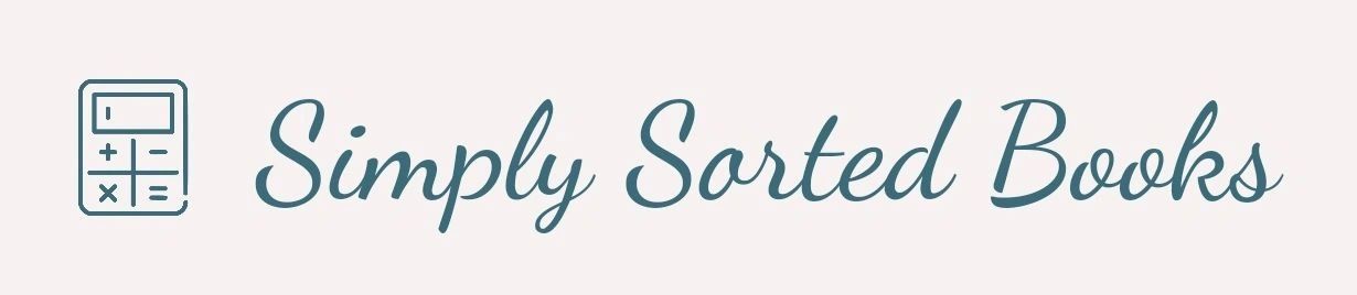 Logo with a calculator icon and cursive text 'Simply Sorted Books'.