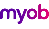 MYOB logo in purple and pink.