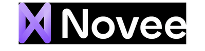 Logo featuring a stylized purple 'N' and the word 'Novee' on black background.