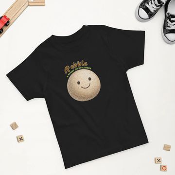Black toddler shirt with cute pebble design and toy shoes