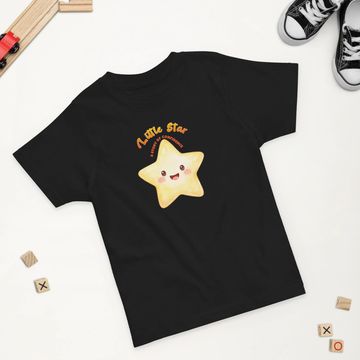 Kids' black t-shirt with a smiling star design.