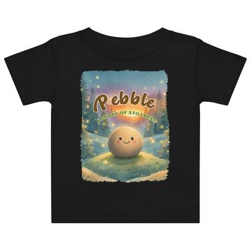 Cute cartoon golf ball character in a serene forest scene on a t-shirt.