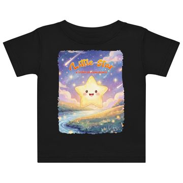 Black toddler T-shirt with cute yellow star and cosmic background.