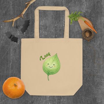 Beige tote bag with a cute leaf design.