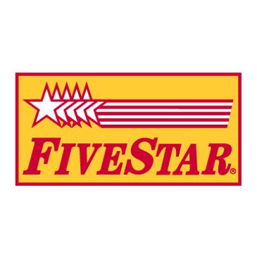 Five Star logo with five stars and stripes on a yellow background.