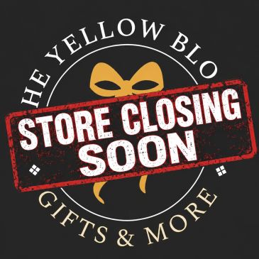 Store closing soon sign on a gift shop logo.