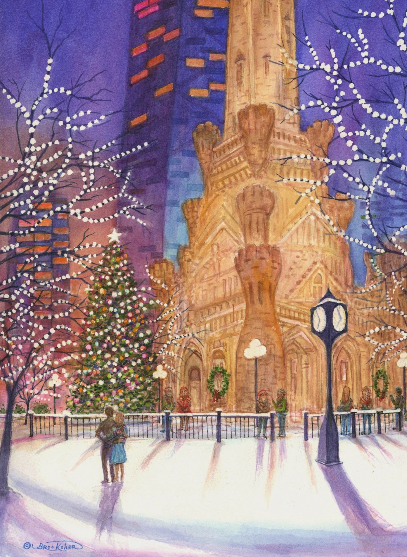 "By Chicago's Water Tower" a Watercolor painting completed in December, 2025.