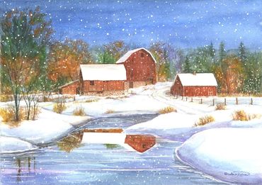 "November Snow" a painting showing a country snow scene East of Campbellsport, Wisconsin off Route 6