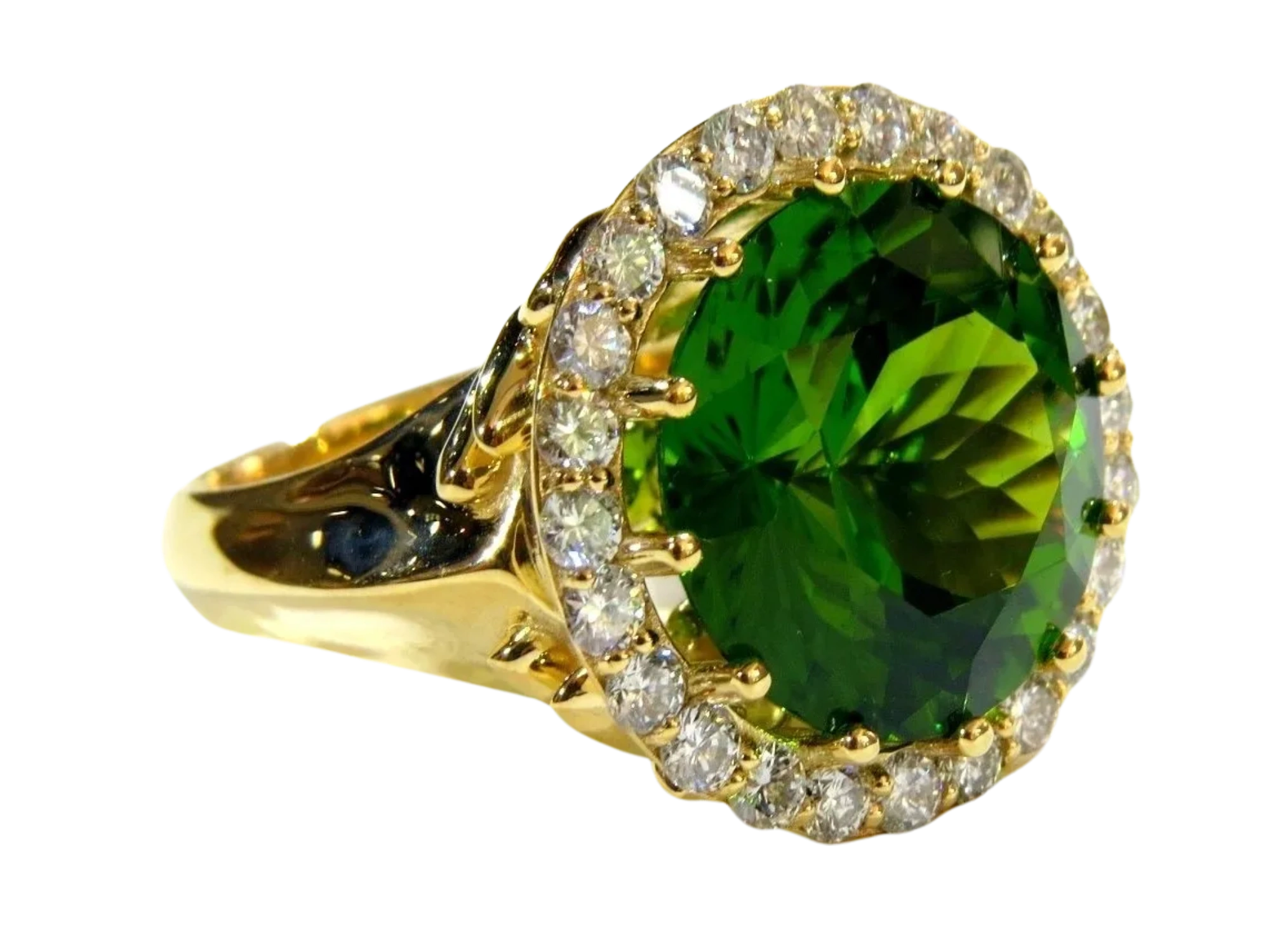 Custom designed 22 carat Pakistan  peridot and diamond ring.