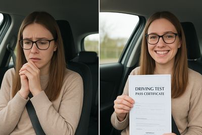 Nervous before the test, very happy after passing the test 