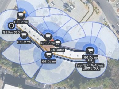 Aerial map showing G6 Dome and G6 Pro 360 camera coverage.