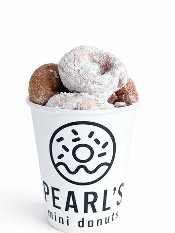 Cup filled with assorted mini powdered donuts from Pearl's.