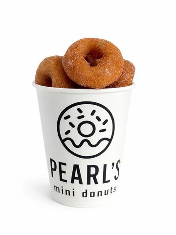 Cup filled with cinnamon sugar mini donuts from Pearl's.