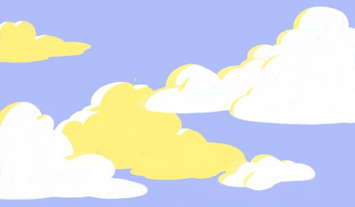 Illustration of white and yellow clouds against a blue sky.