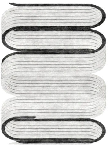 Custom rug in organic coil shape in cream and black. Hand tufted, indian, wool.