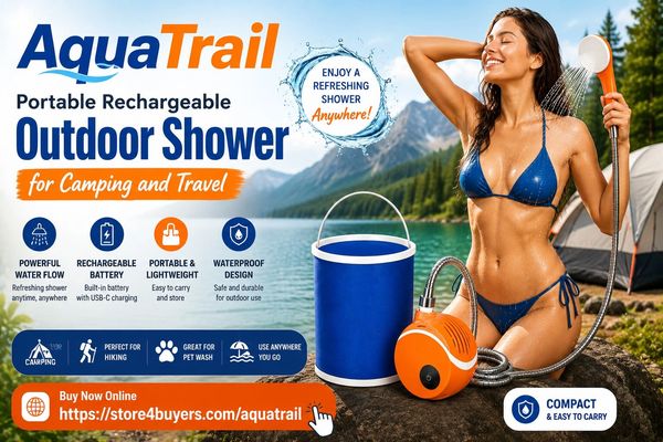 AquaTrail portable outdoor shower for camping and travel.