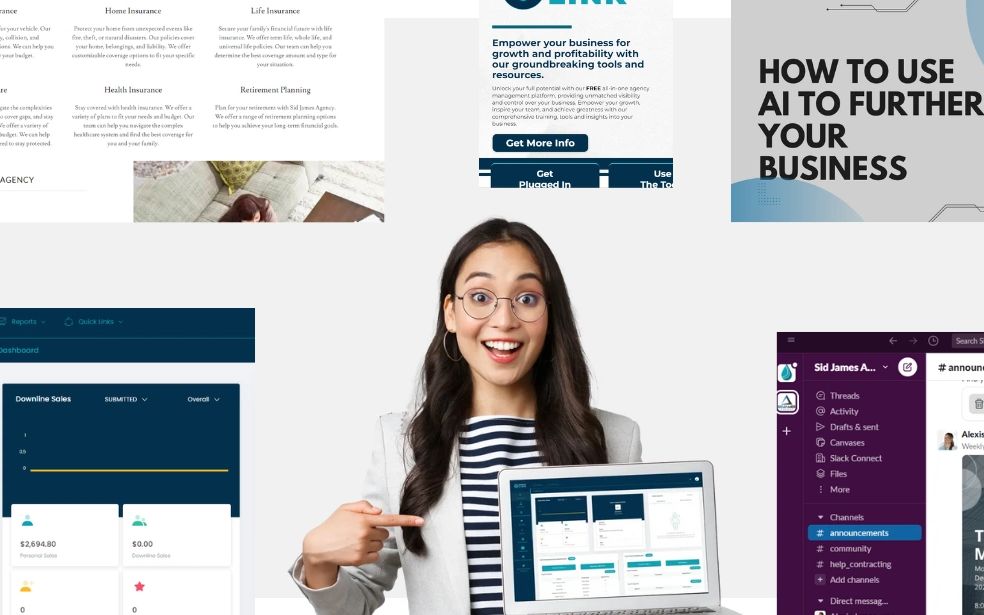 A woman excitedly shows a laptop with business management software on its screen.
