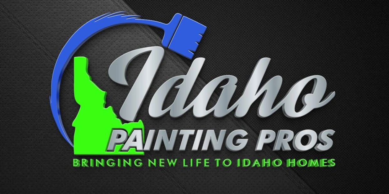 Logo for Idaho Painting Pros with a green Idaho state and blue paintbrush.