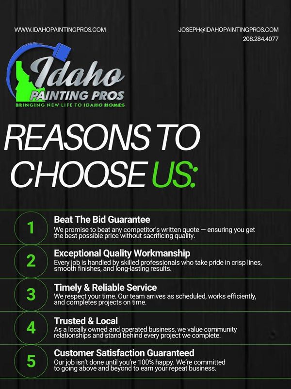 Idaho Painting Pros highlights five reasons to choose their expert painting services.