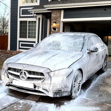 Mercedes foamed with soap