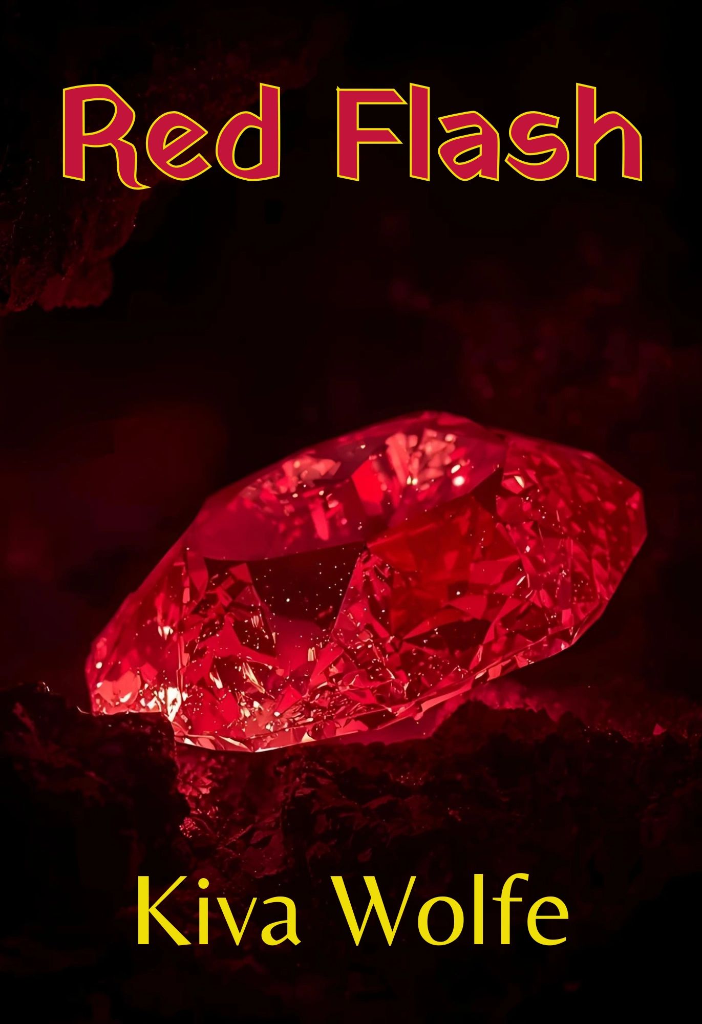 Image of a raw red diamond against a cave backdrop.