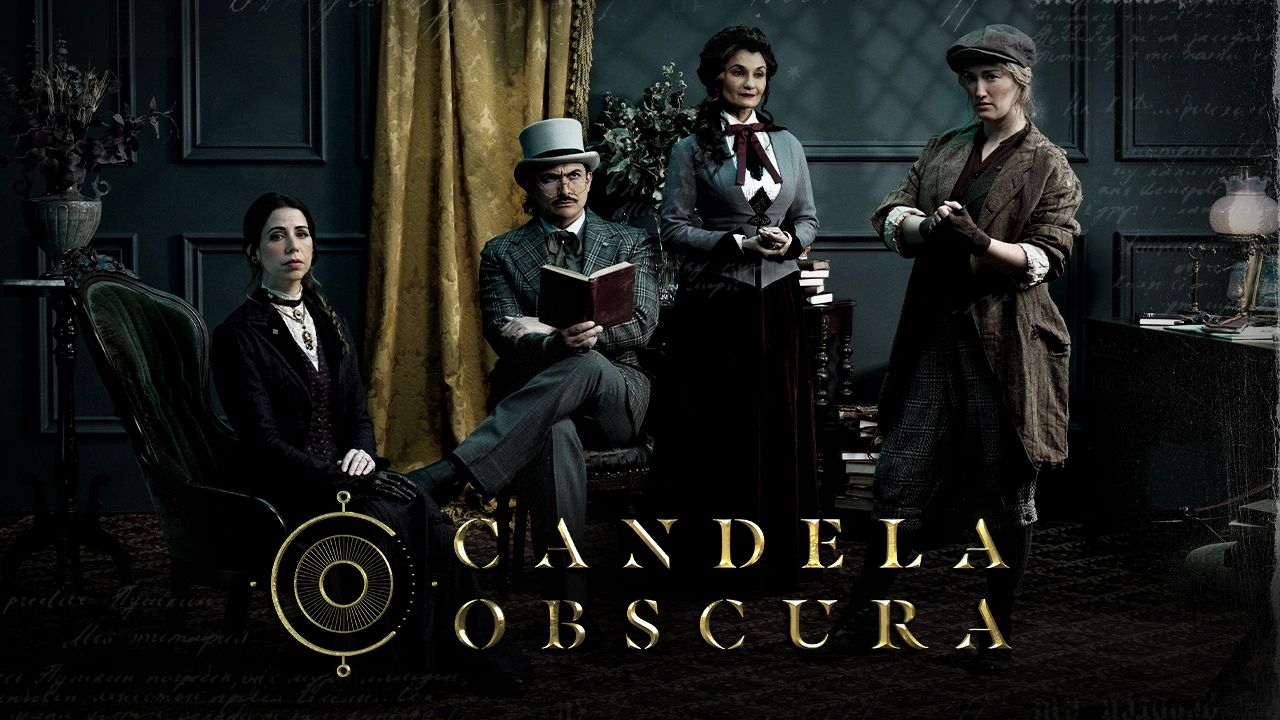 Four Victorian-era characters in a dark, elegant room with the title 'Candela Obscura'.