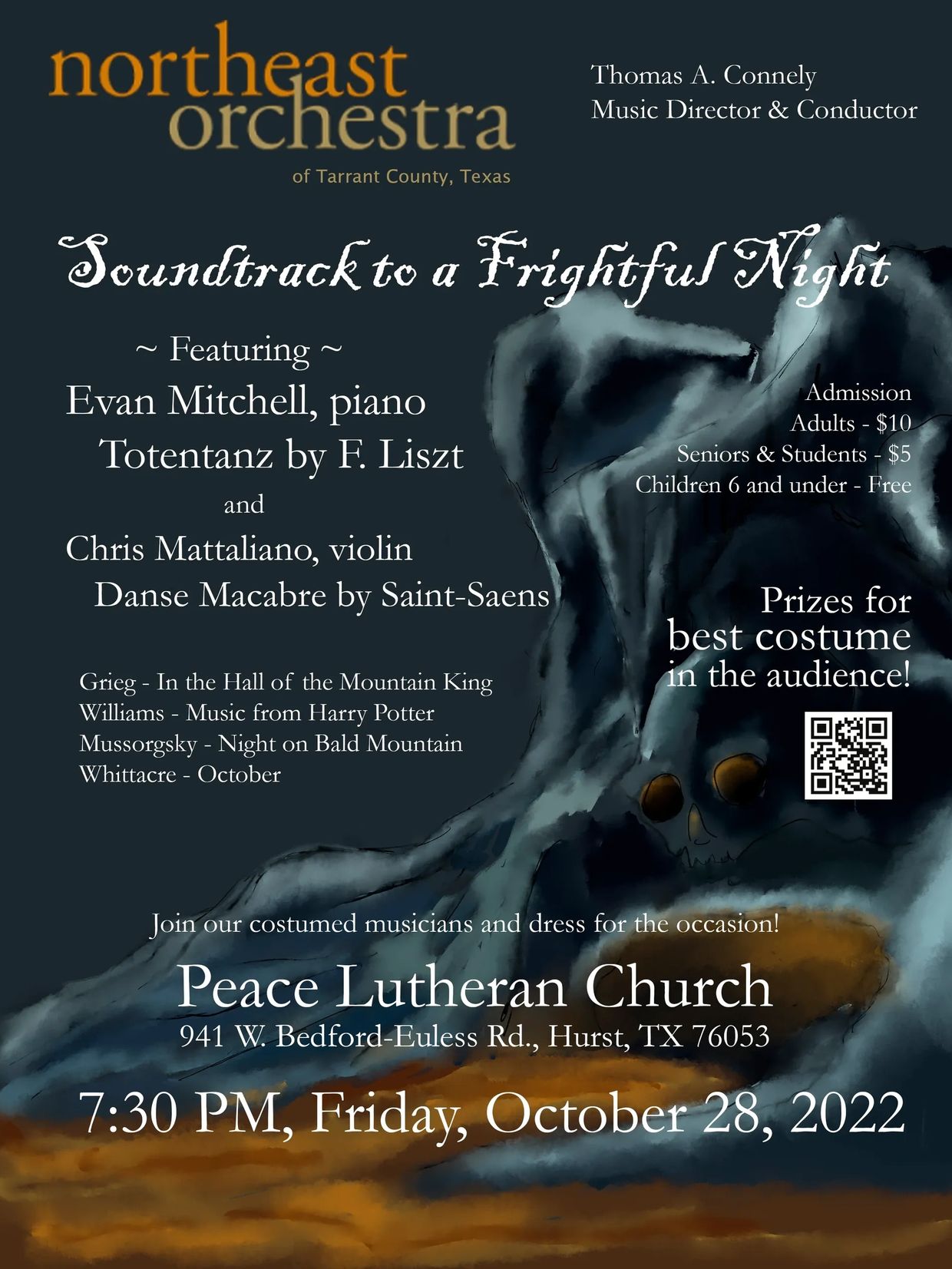 Northeast Orchestra presents a spooky concert with classical pieces and costume prizes at Peace Lutheran Church.