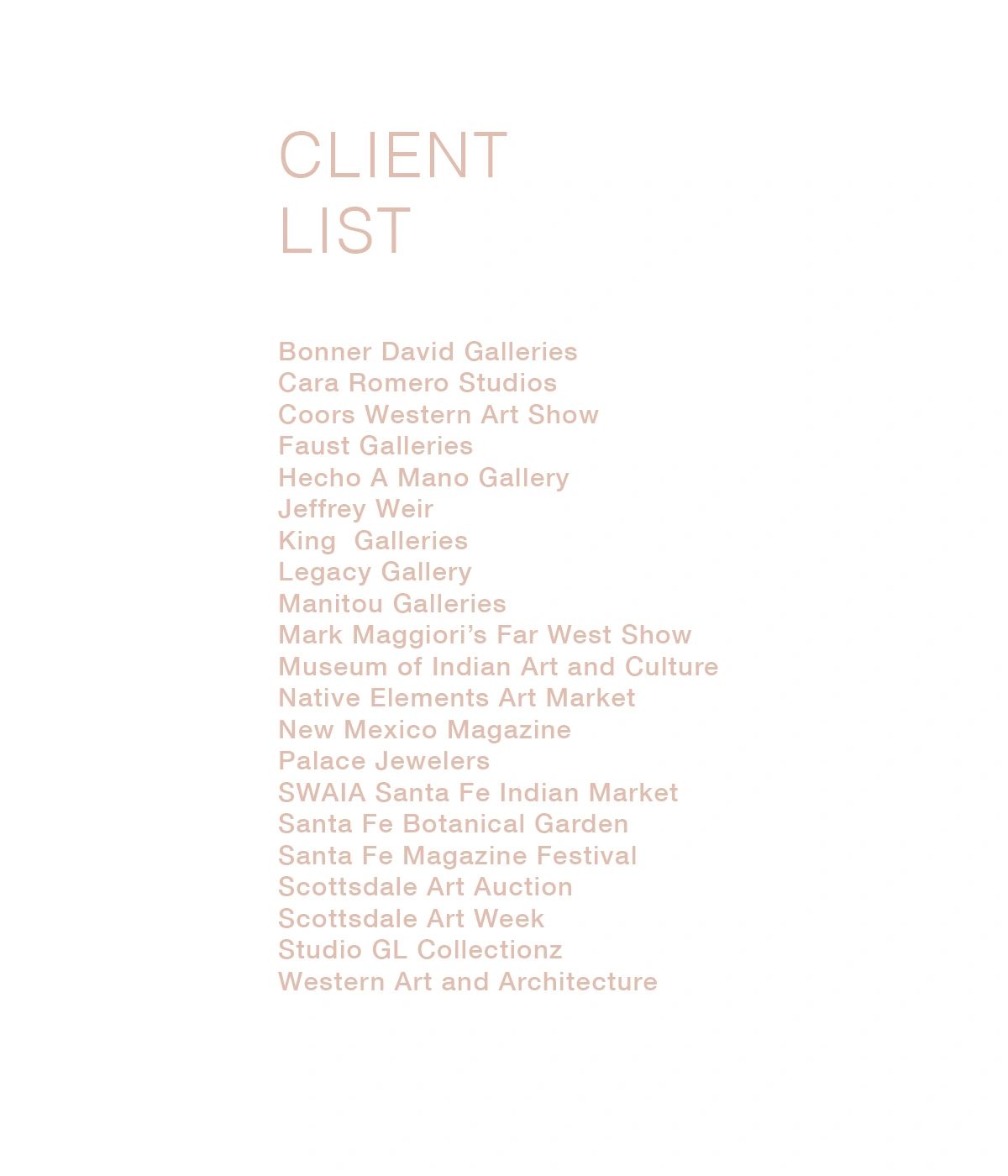 List of clients for art and cultural institutions.