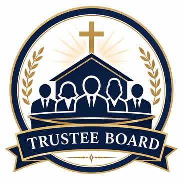 Emblem of a Trustee Board with five figures and a cross above.