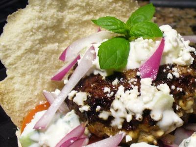 lamb burger on pita bread