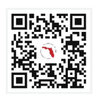 A QR code with a red Florida state outline in the center.
