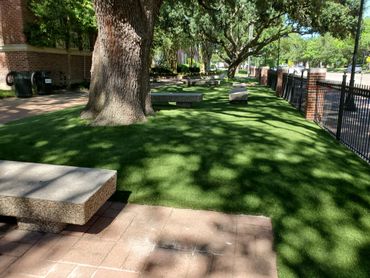 Green artificial grass at a public park