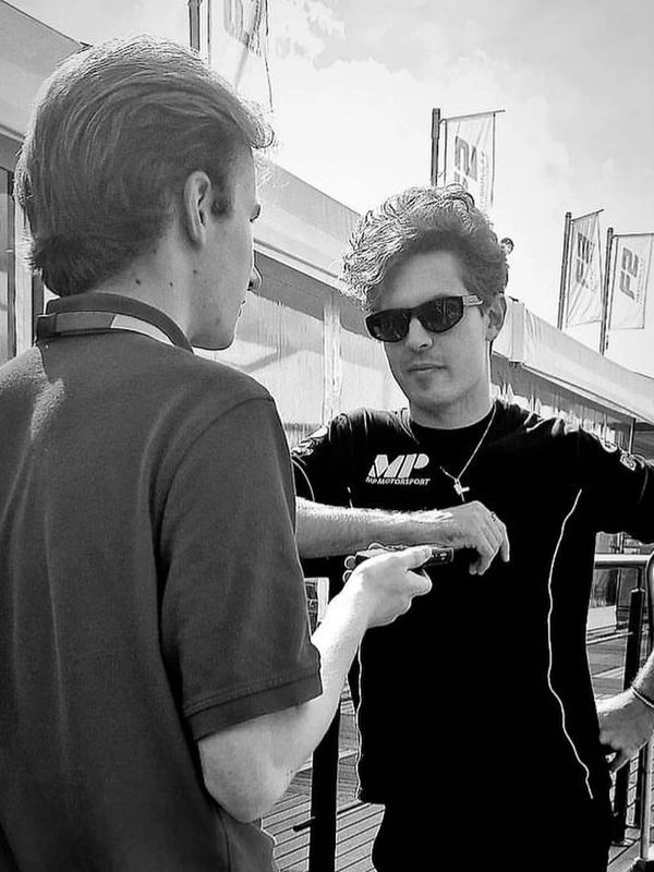 Michael interviewing Felipe Drugovich in Monza, where the Brazilian driver won the 2022 F2 title.