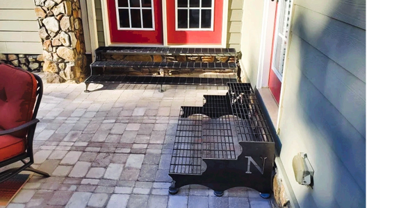Custom steps made for an industrial look on a outdoor patio area.