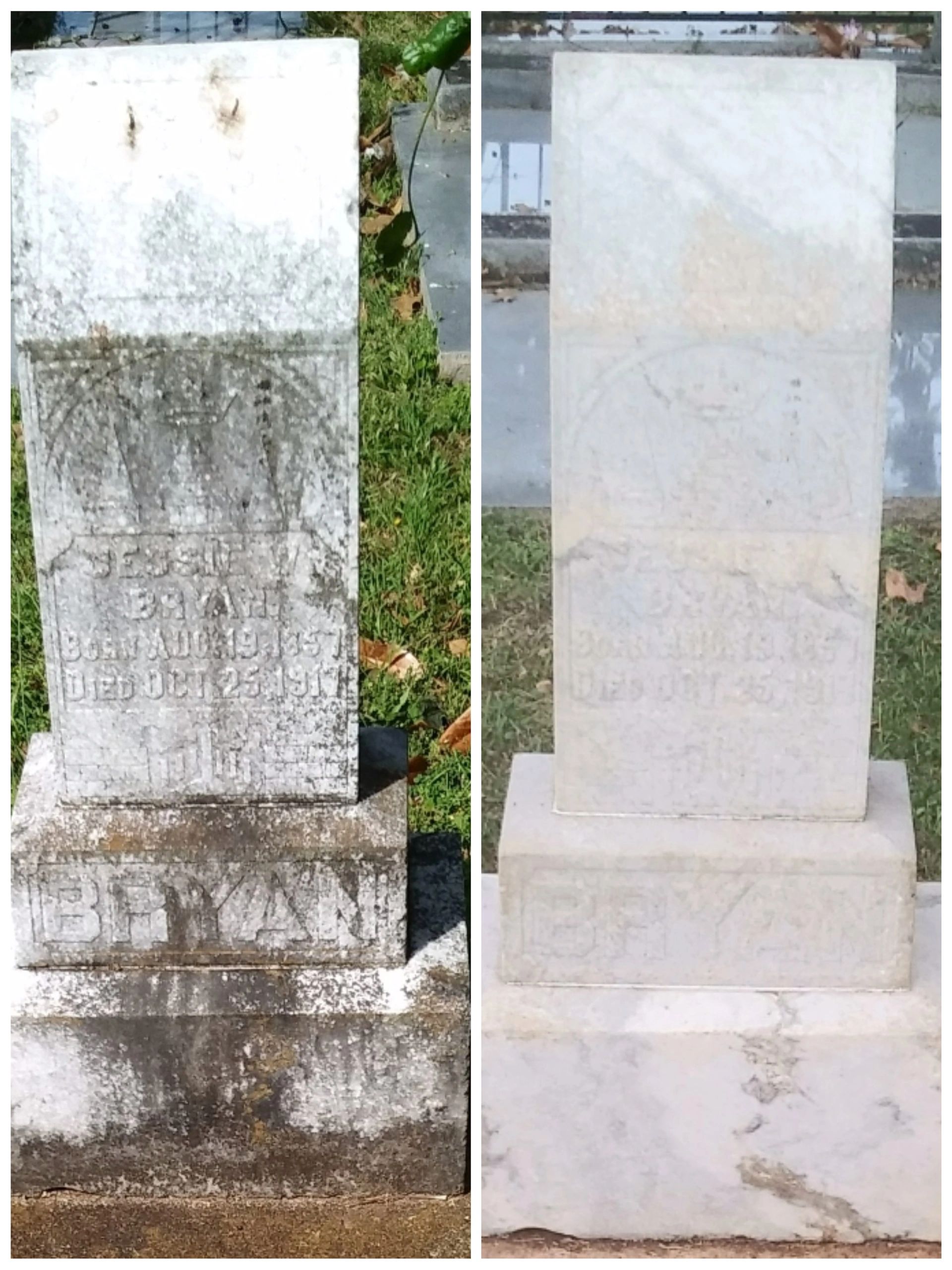 Cemetery headstone or gravestone cleaning.