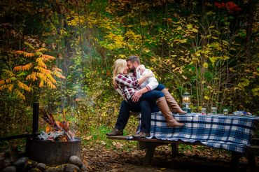 engagement session, northern wisconsin, fall autumn portrait, camping engaged couple, bride
