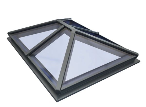 Modern black-framed glass skylight window with a sleek design.