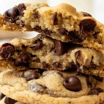 Close-up of gooey chocolate chip cookies.