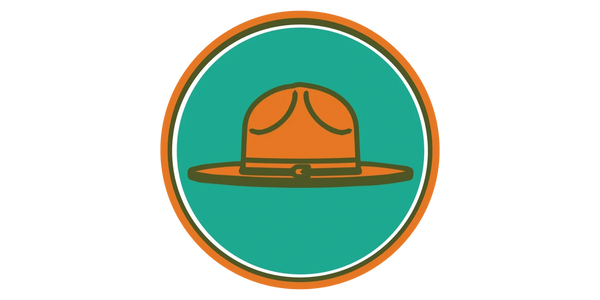 Circular badge featuring an orange ranger hat on teal background.