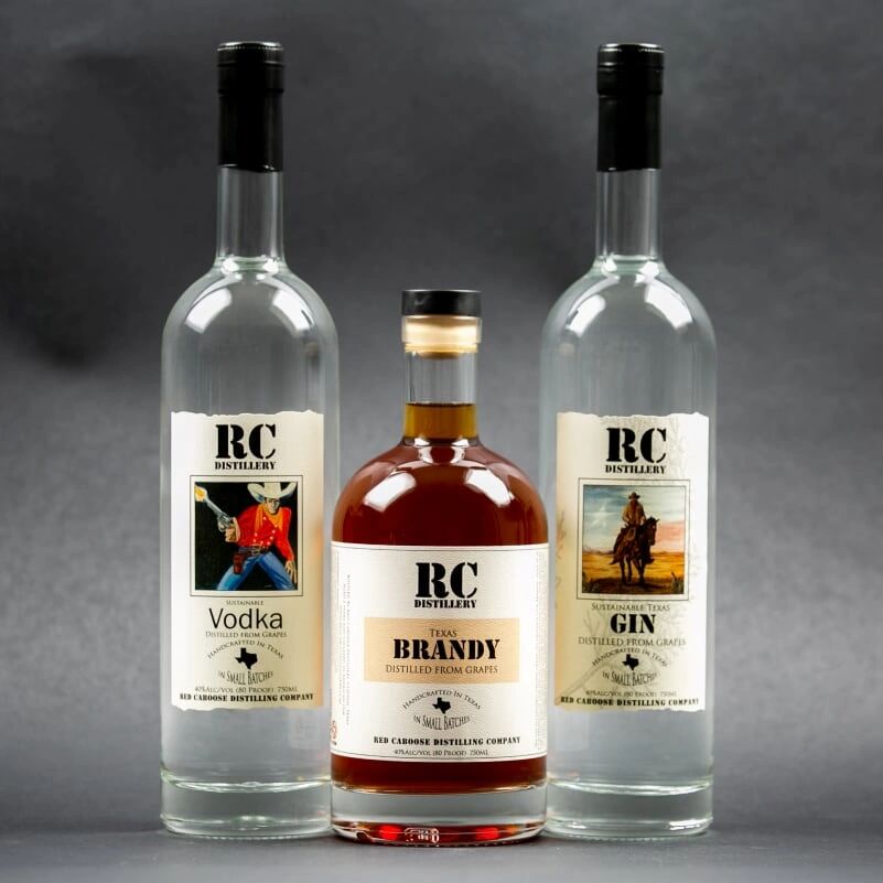 Gin, vodka, and brandy bottles