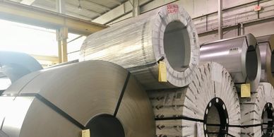 Steel coils at Ponce Metals Inc ready to process.
