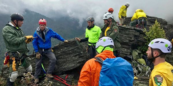 Teaching mountain rescue to members of the Smoky Mountain Back Country Unit Search & Rescue team