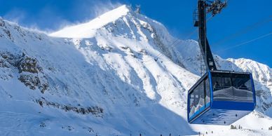 Lone Peak and Lone Peak Tram at Big Sky Resort in Big Sky, MT