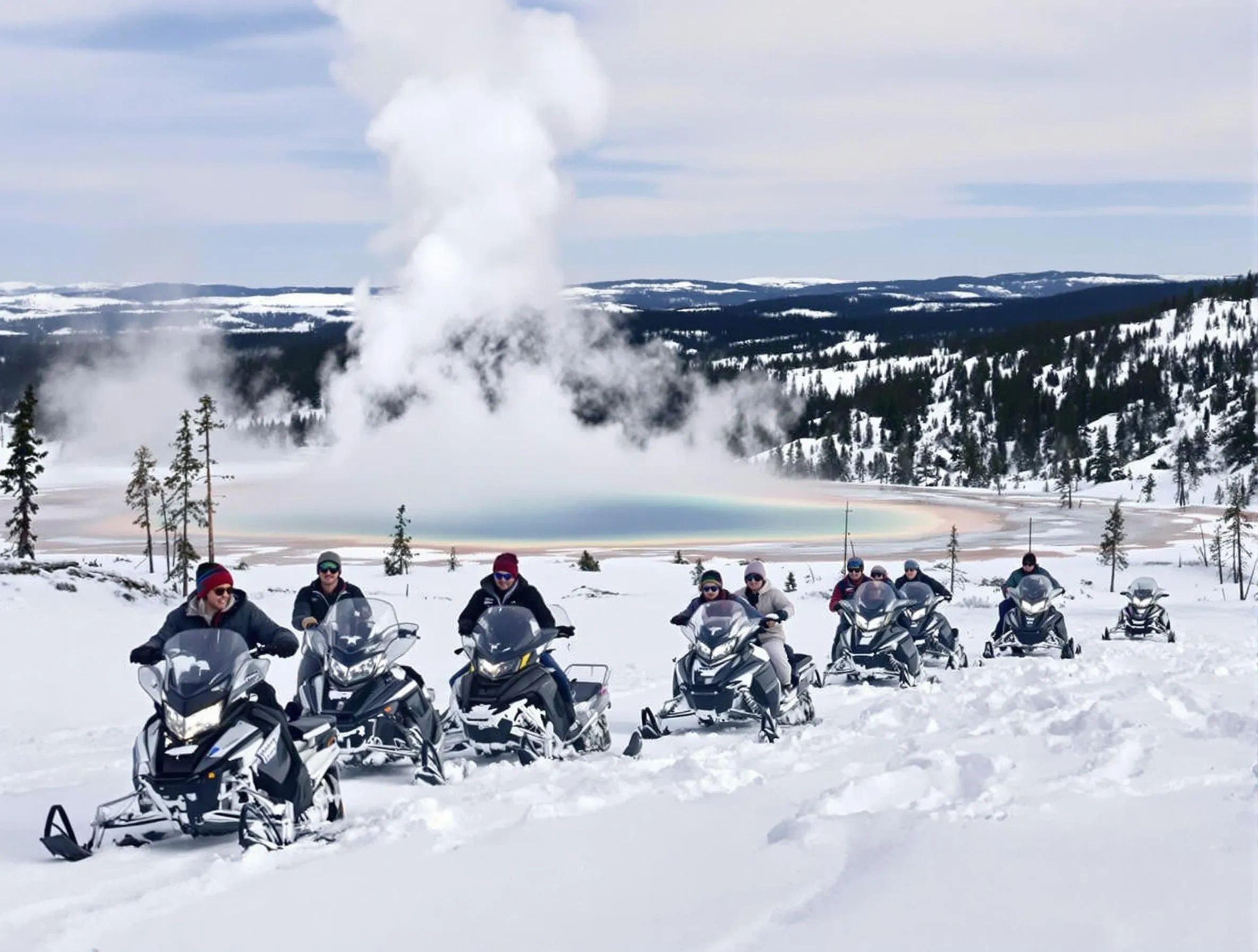 Corporate luxury snowmobile tour charter with transportation by Bing Mountain