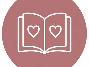 Open book with hearts icon.