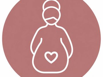 Pregnant woman icon with heart on belly.