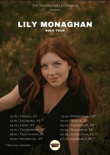 Lily Monaghan solo tour poster with dates and locations in Europe.