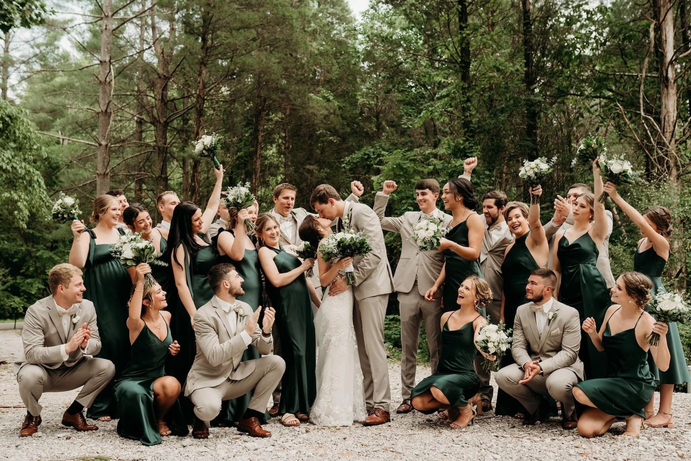 Wedding party celebrating outdoors at Twin Lakes