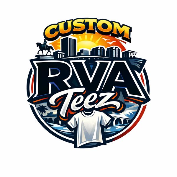 Logo for Custom RVA Teez featuring cityscape and a white t-shirt.