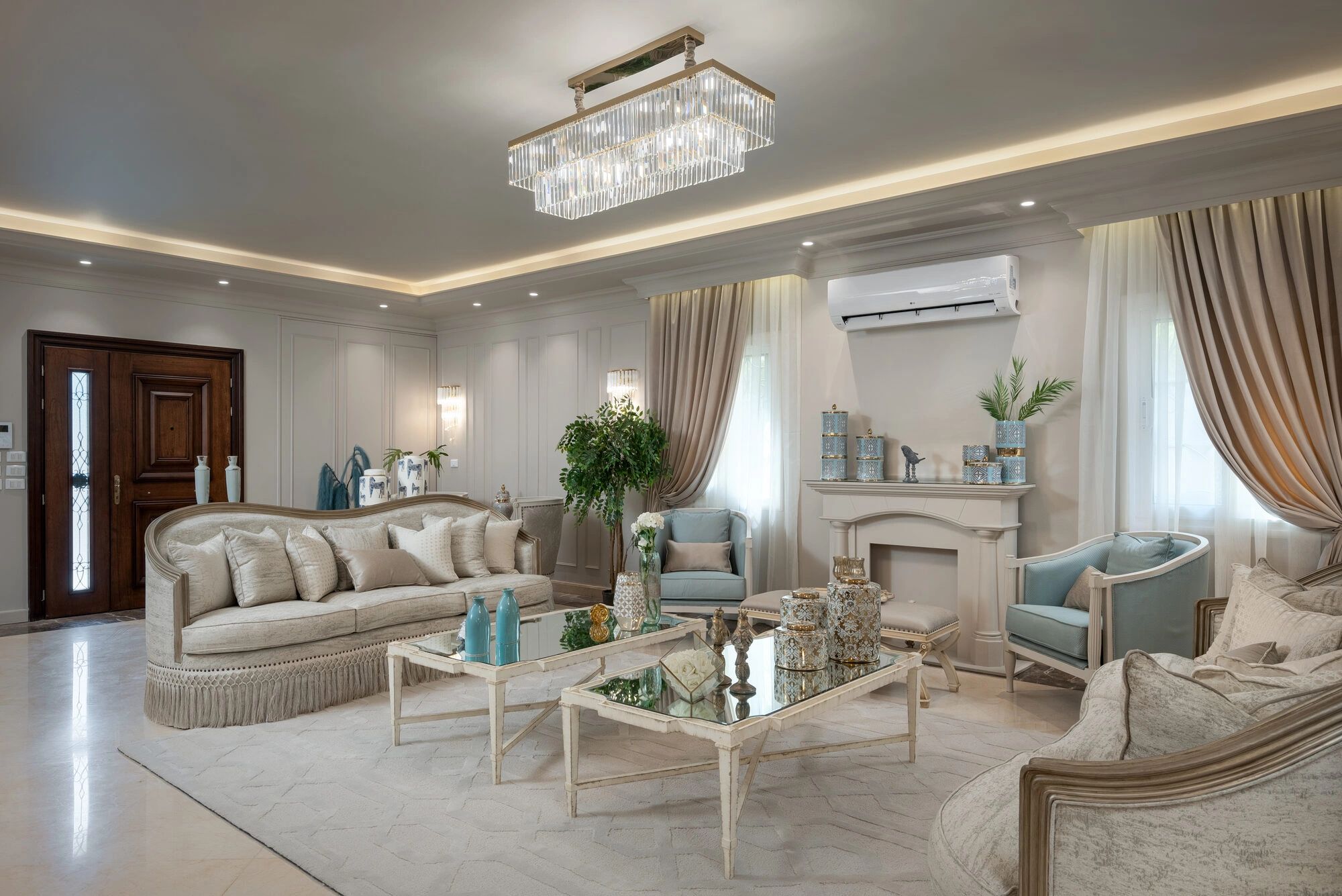 Reception in ivory and gold, Madinaty villa — تصميم ريسبشن فيلات